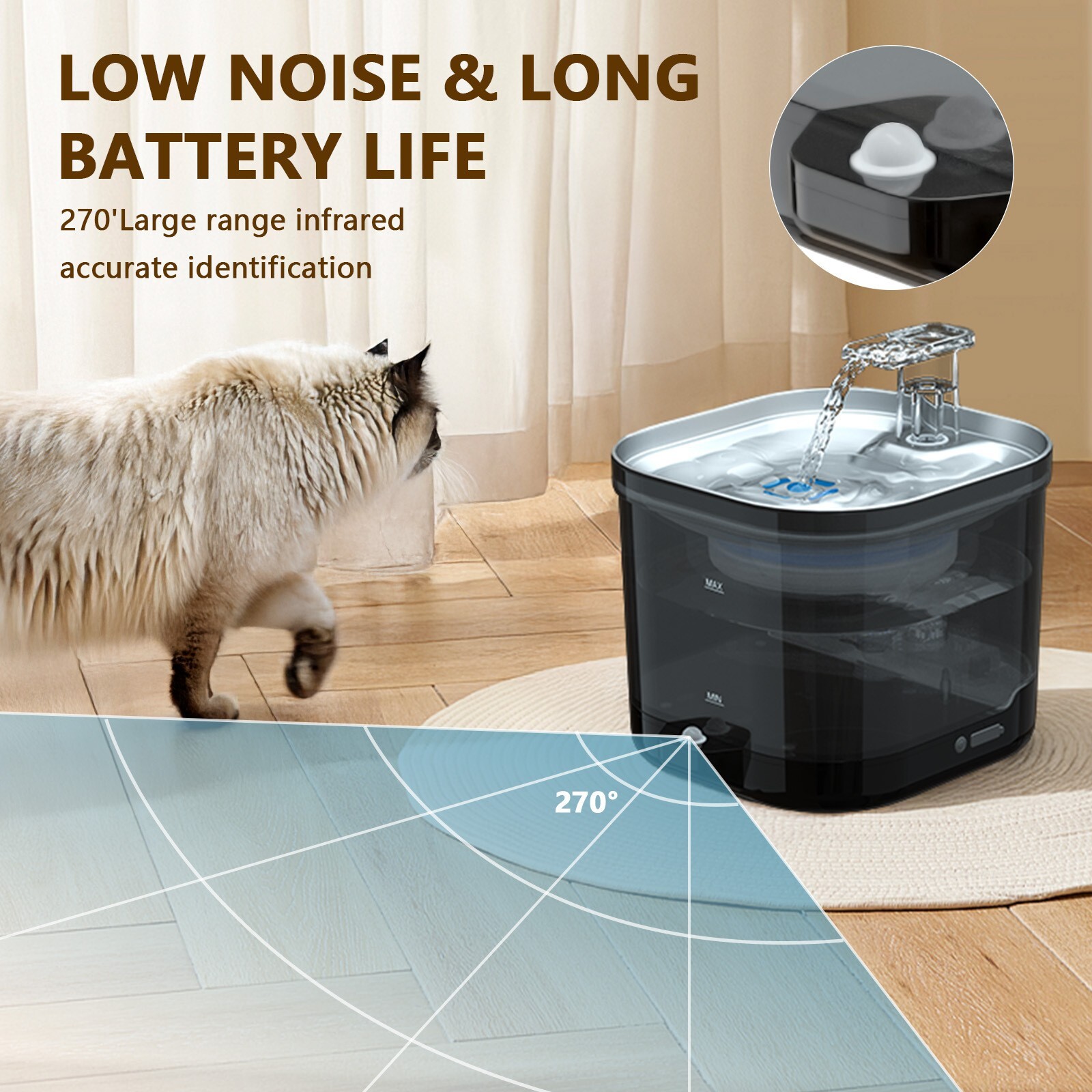 Cat Water Fountain Cordless, 68oz Automatic Pet Water Fountain with Filter