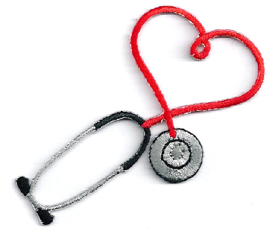 IRON ON PATCH/APPLIQUE Embroidered Red Stethoscope ~ CRAFT PROJECTS