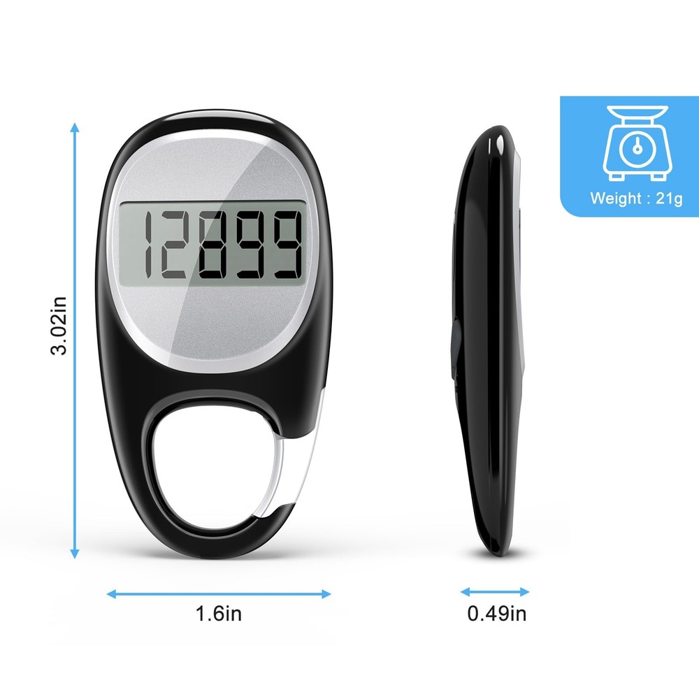 Simple Pedometer for Walking, Accurate Step Tracker with 1.2", Black