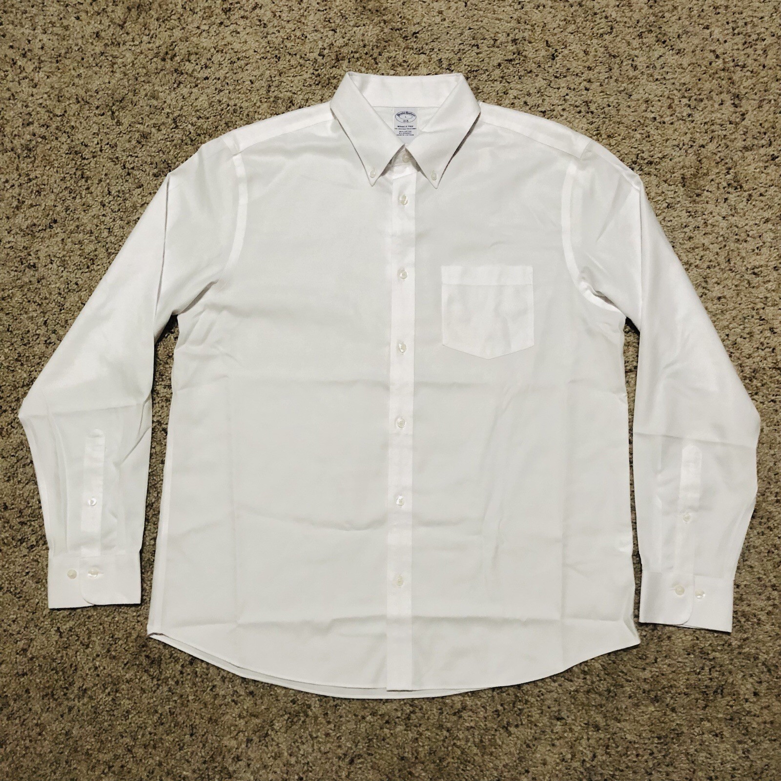 Brooks Brothers The Original Polo Shirt Men's L Oxford Long Sleeve White