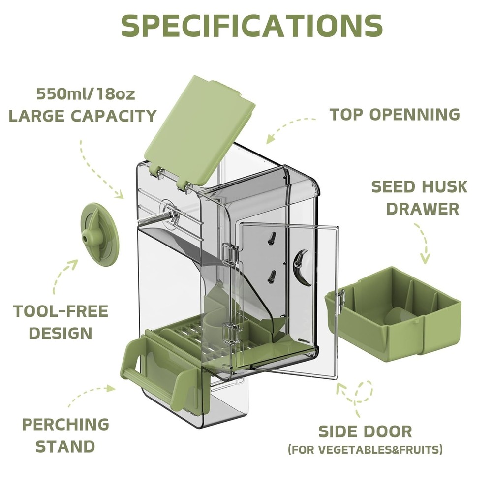 Automatic Bird Feeder, Bird Cage Feeder with Perch Multi-Functional Holder fo...
