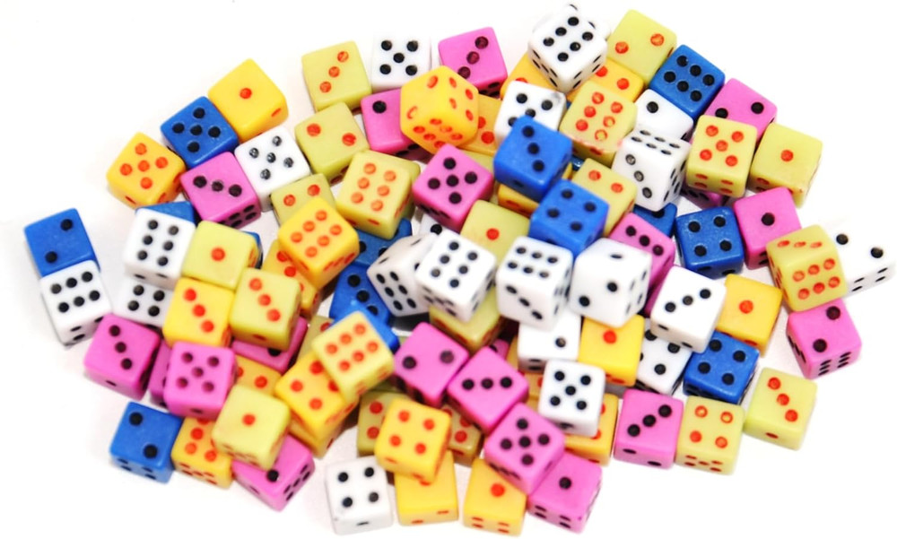 Mini Dice Set 100Pc 5mm Assorted Tiny D6 Game Dice For Math Crafts Party