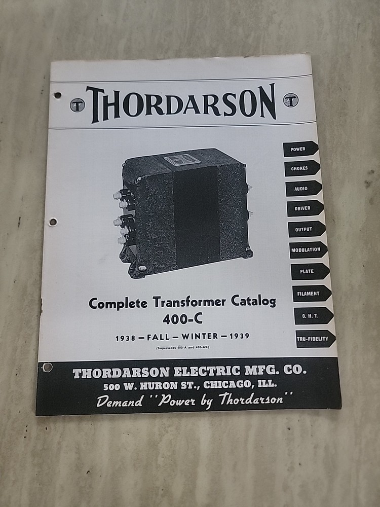 1938  ~  1939 Thordarson ~ Complete Transformers ~ Catalog 400-C