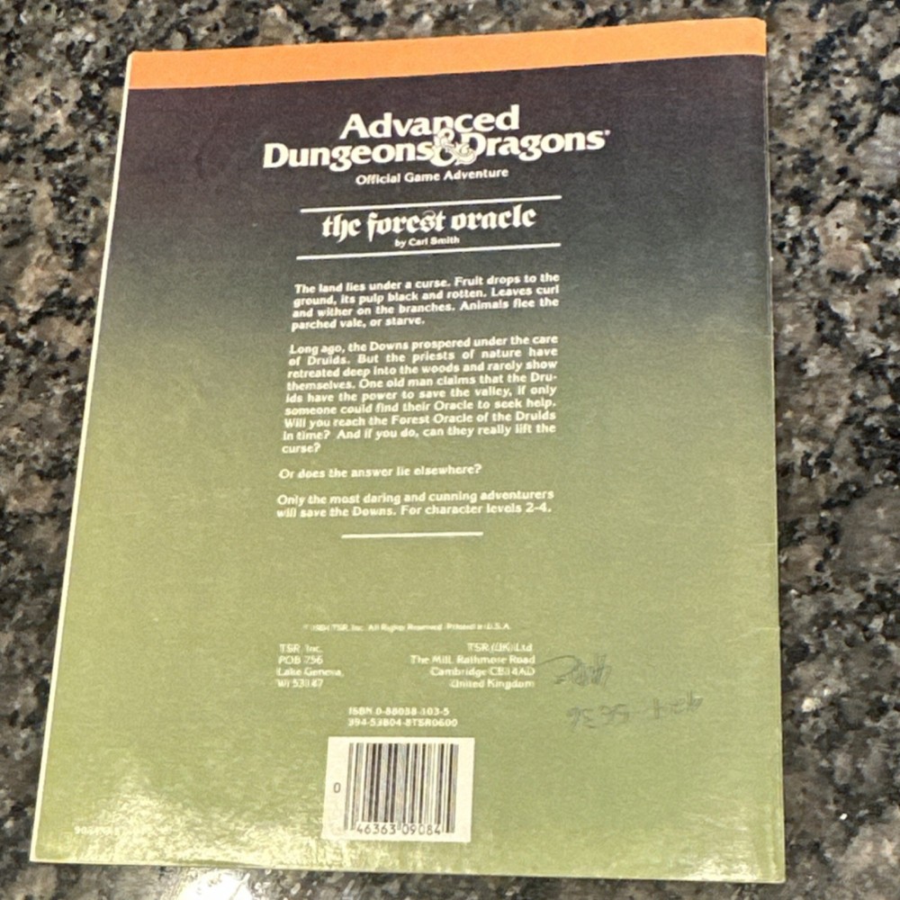 TSR Dungeons & Dragons N2 The Forest Oracle 9084 Adventure Module 1982