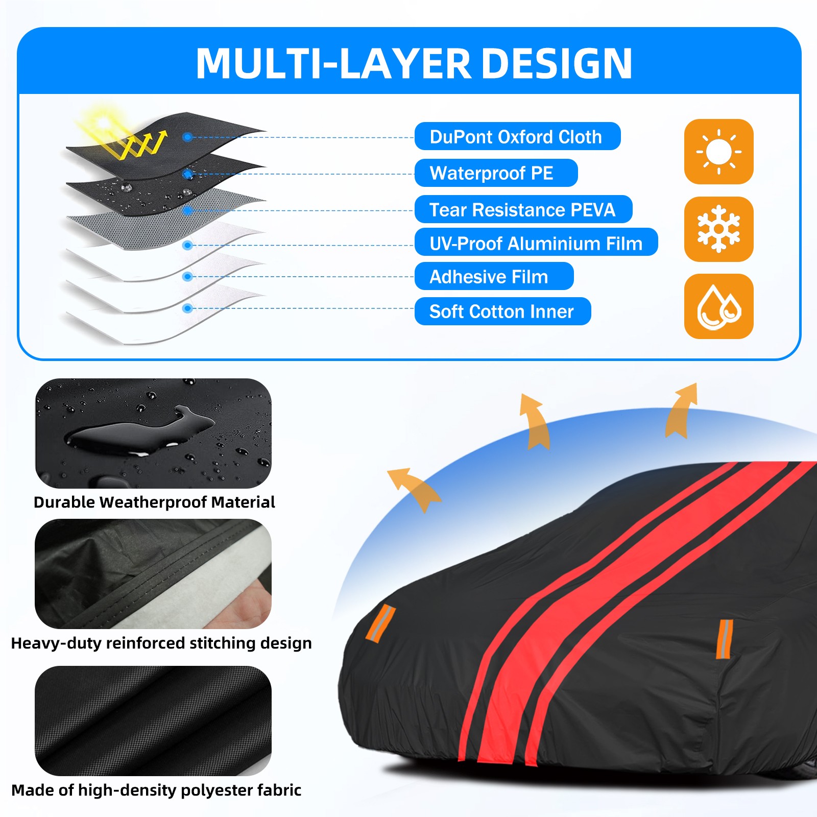 6 Layer Car Cover Custom 100% Waterproof For FORD MUSTANG All Weather Protection