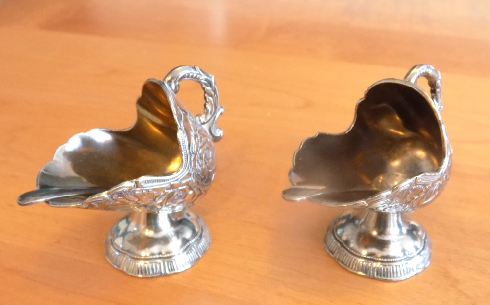 Sugar scuttle pair with spoons