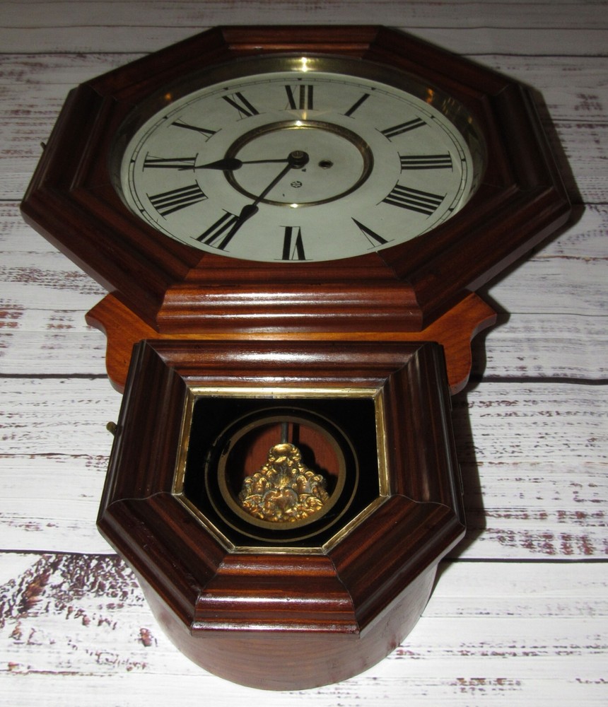 Antique New Haven Regulator Wall Clock 8-Day Time, Key-wind