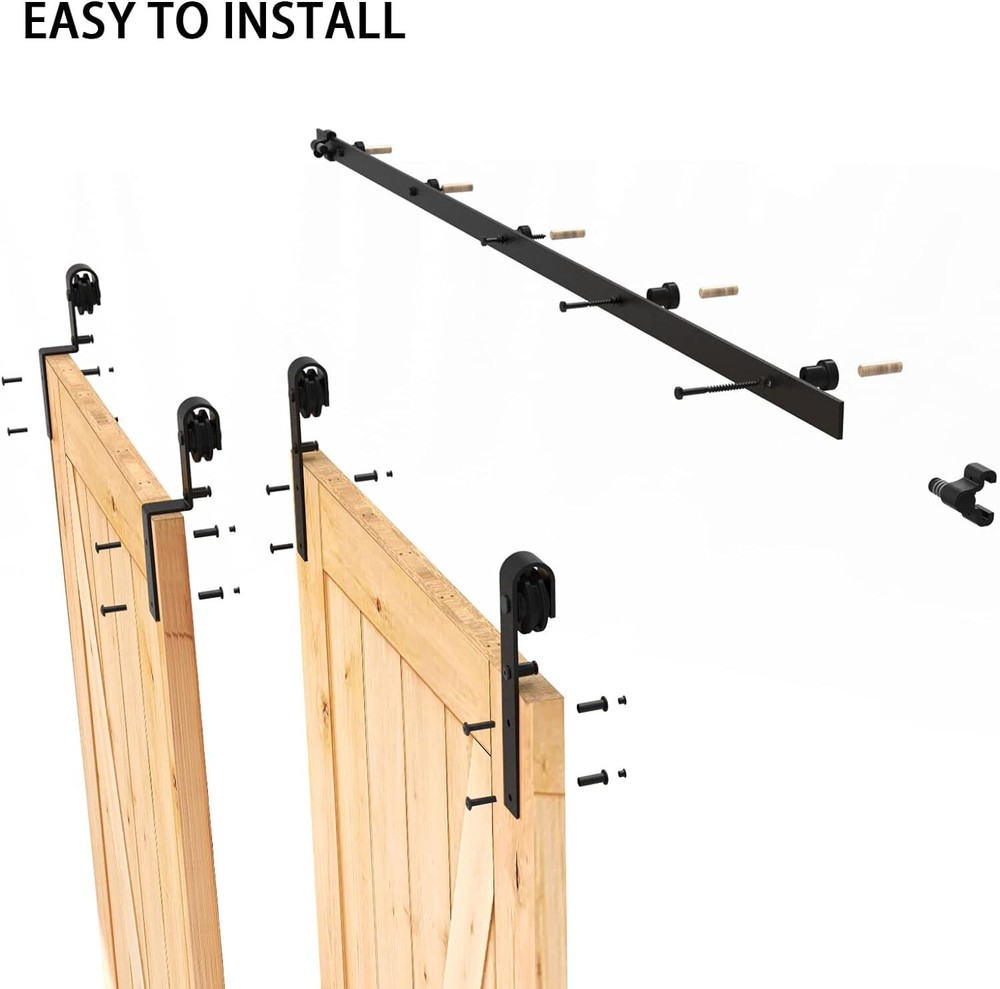 CCJH 5-20FT Bypass Sliding Barn Door Hardware Kit for Double Doors,Space Saving