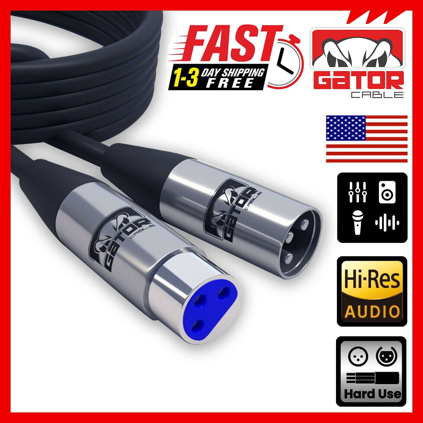 XLR Microphone MIC 3-Pin Male to Female Cable Cord Connector Extension Shielded