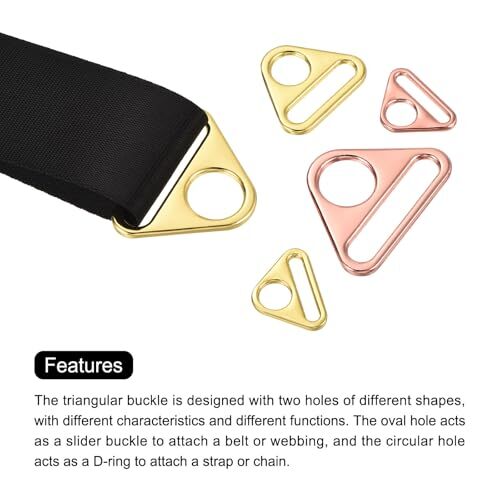 Triangle Buckle Adjuster, Triangle D Ring Adjuster Connector 1.5" K Gold