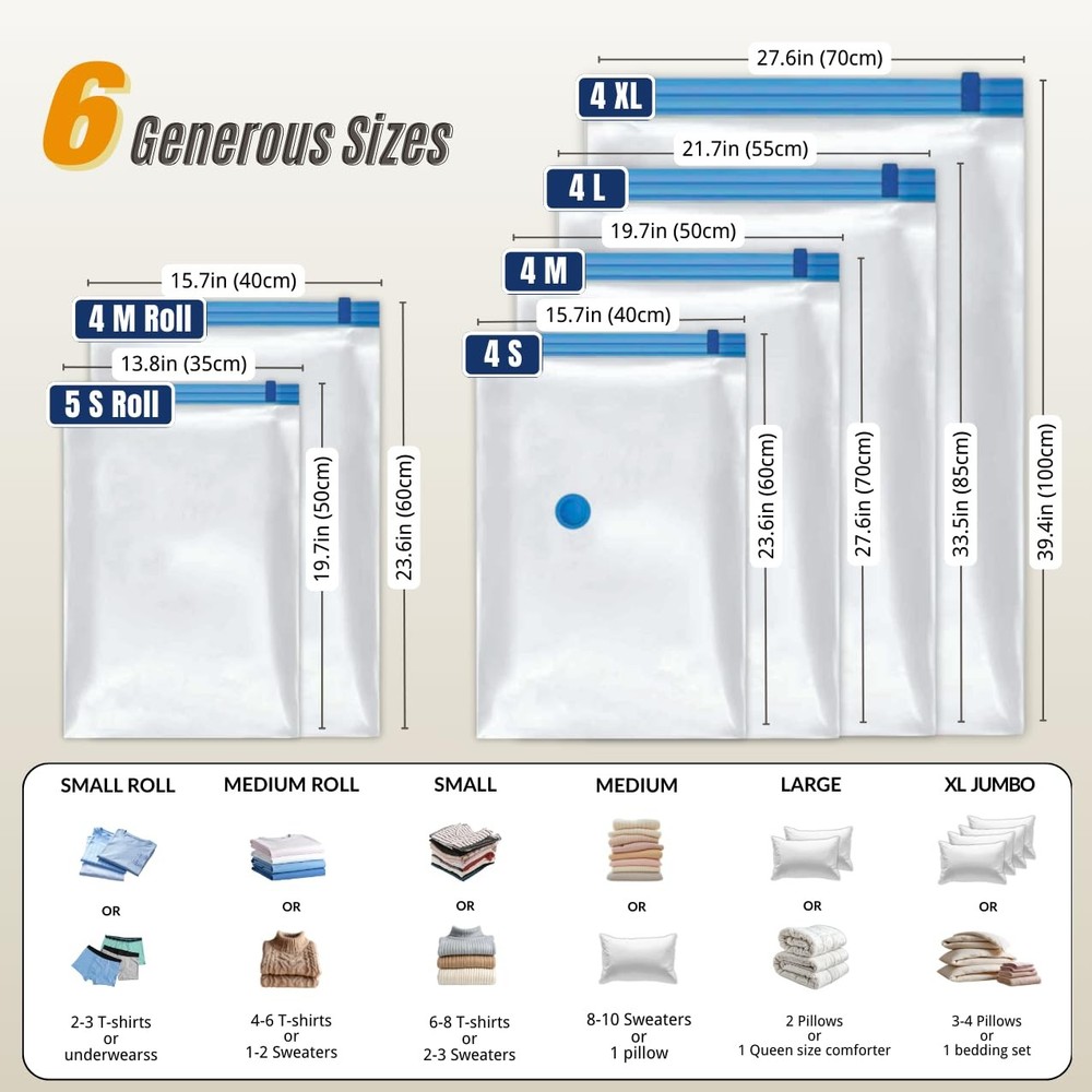 25 Pack Vacuum Storage Bags with Pump, Compression Space Saver for Comforter,...