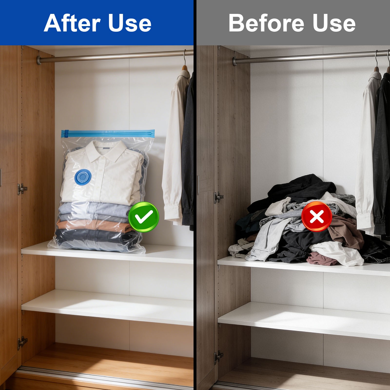 15PCS Vacuum Storage Bags with Hand Pump Space Saver Compression Clothes Luggage