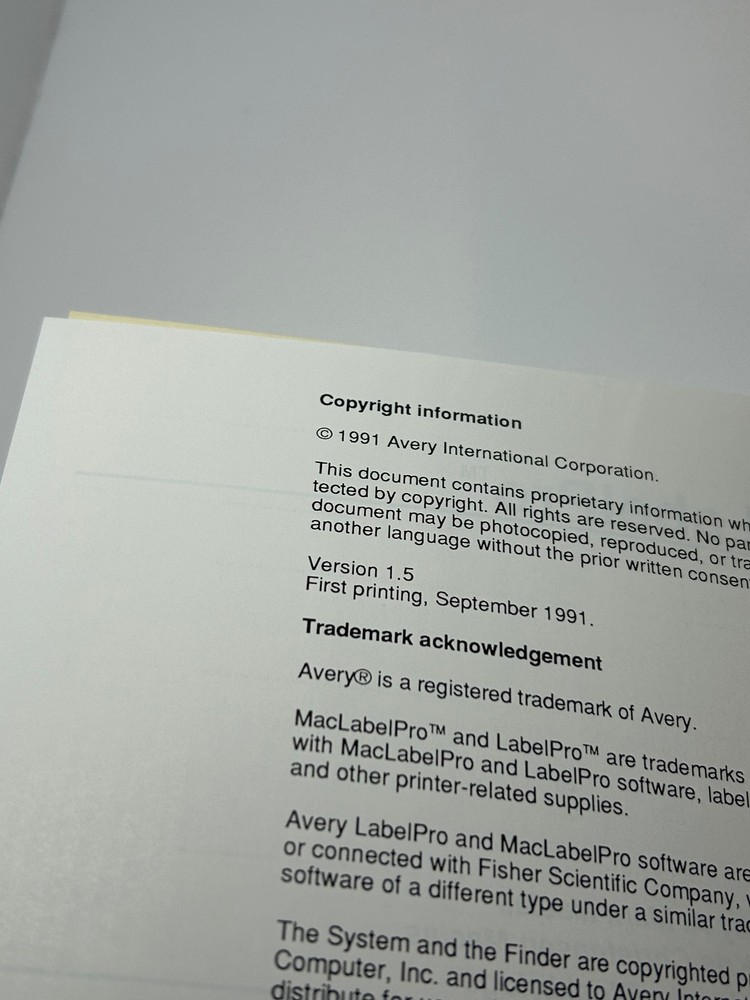 Avery - Mac Label Pro - Instruction Guide - 1991 Book Only