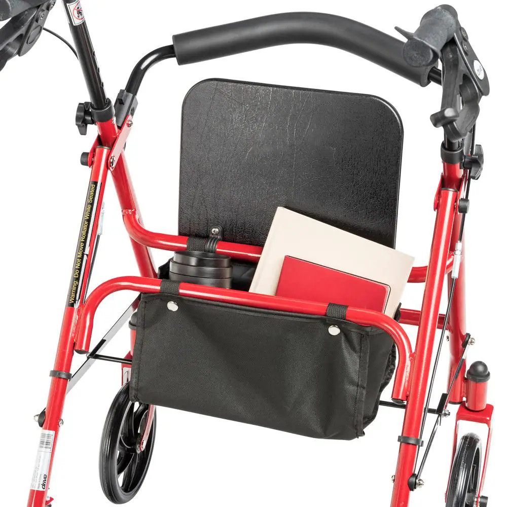 Four Wheel Rollator Rolling Walker with Fold up Removable Back Support, Red