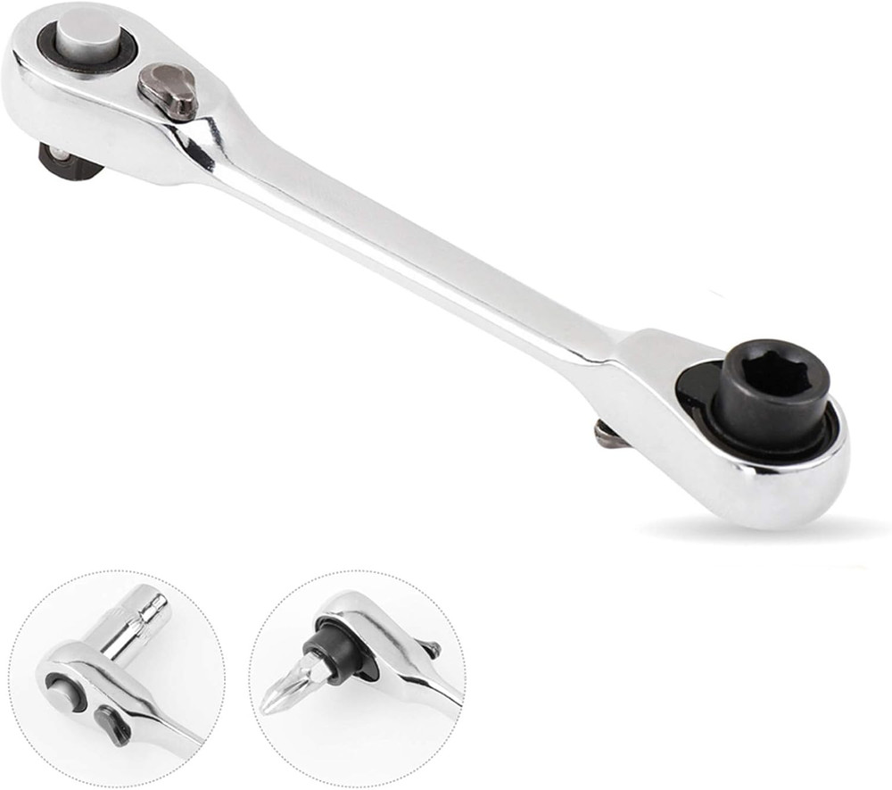 1/4" Mini Double Head Ratchet Wrench 72 Tooth Socket & Bit Driver Tool Silver