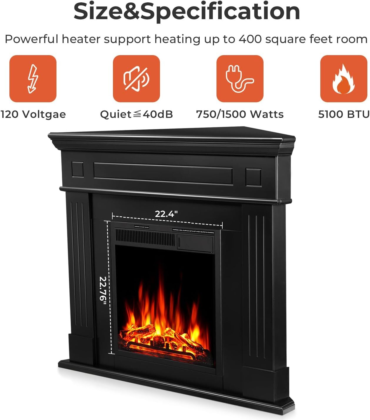 43” Corner Electric Fireplace Mantel Wooden Surround Firebox, TV Stand,Remote