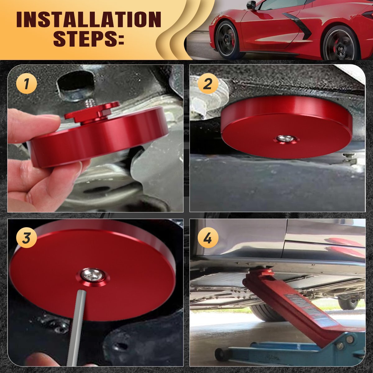 For Corvette C5 C6 C7 C8 Z06 ZR1 Red Leave In Lift Jack Pads Jacking Pucks USA