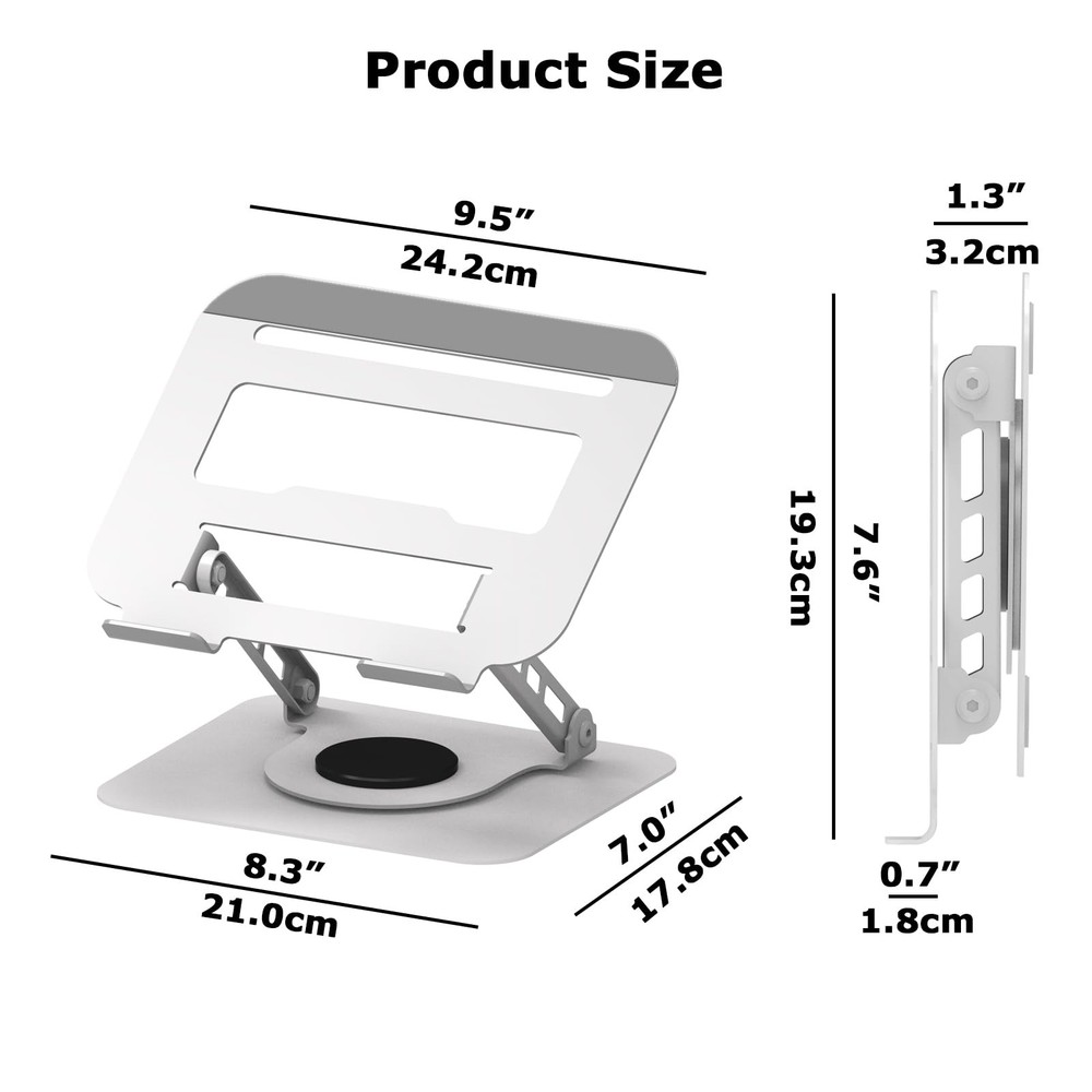 Silver Adjustable Laptop Stand 360 Rotating Computer Riser Fits 18 Inch PC