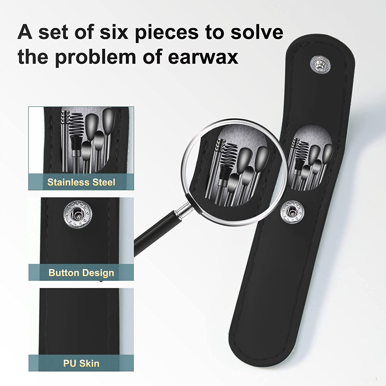 6PCS Ear Pick Cleaning Set Spiral Tool Spoon Ear Wax Remover Cleaner Curette Kit