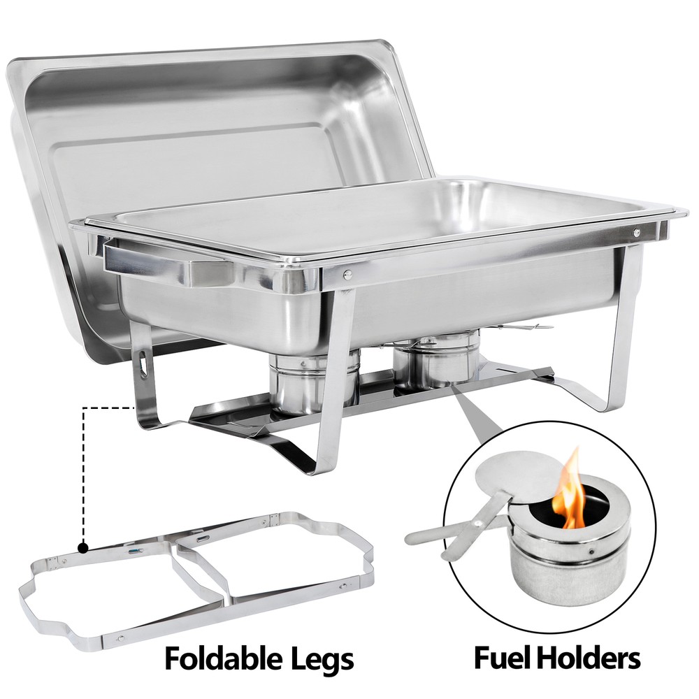 2PCS 8QT Chafing Dish Chafer +2 Rectangular Chafers w/Foldable Frame Legs