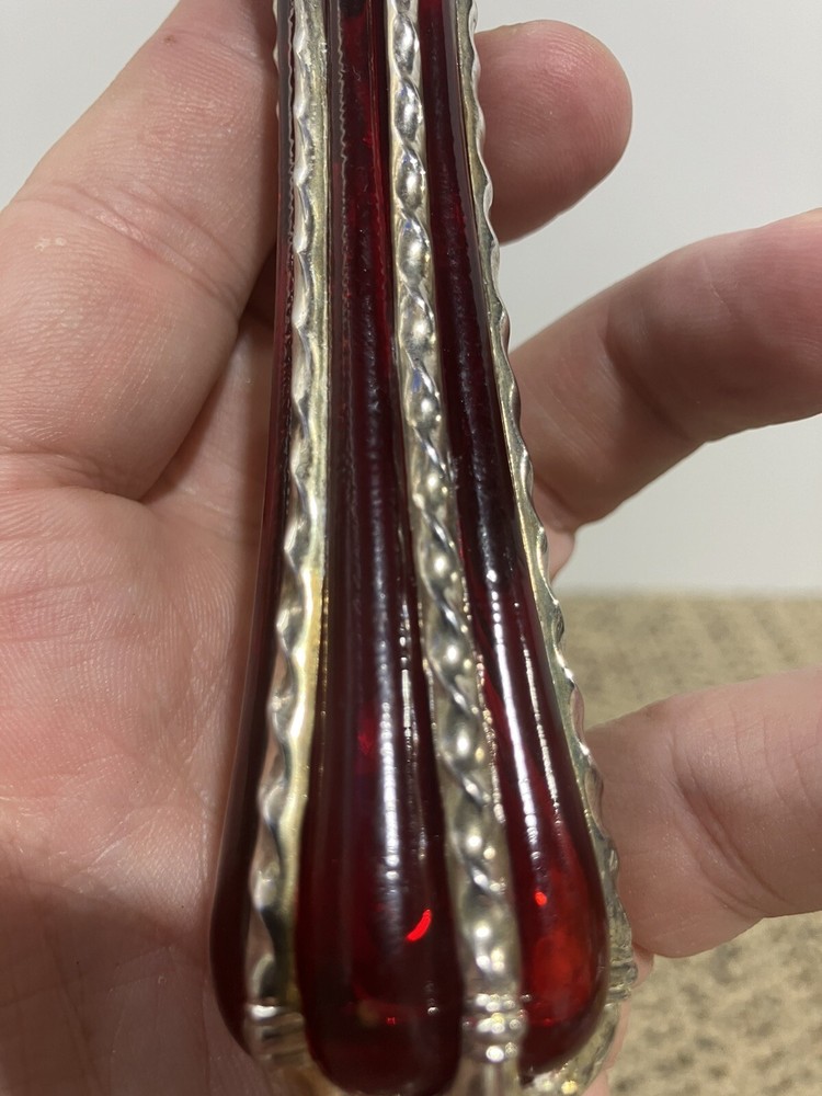 Silver Plated Dessert Set-Knife & Server w/Ruby Red Glass & Silver Accent Handle