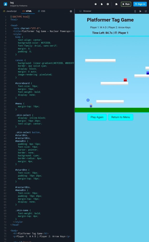 Simple html games, I write code you will only need to paste it into jsitor html
