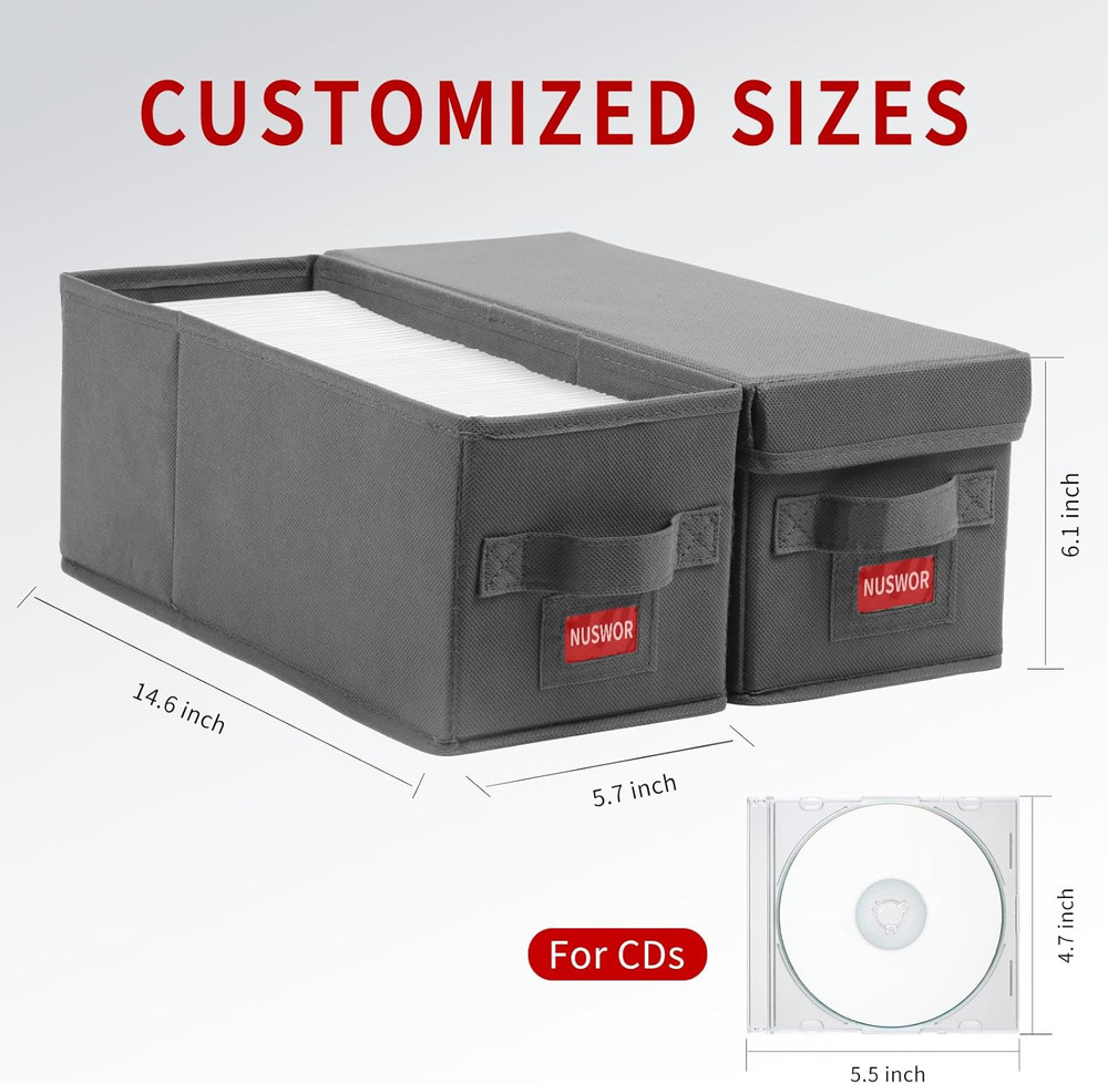 Premium CD Storage Box - Stackable CD Organizer Box with Lid - Holds 70 Jewel Ca