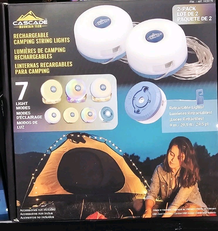 Cascade Mountain Tech Rechargeable Camping String Lights 7 Modes 200 Lumens New