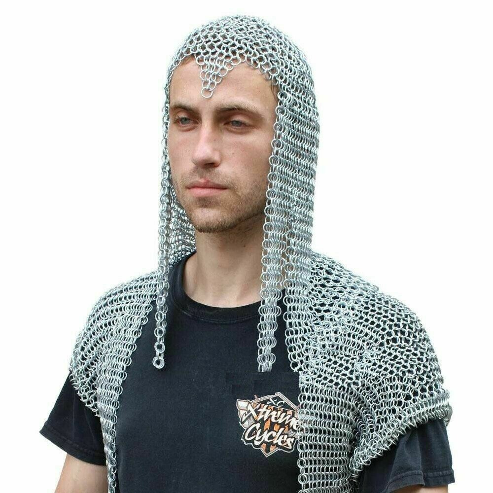 Chainmail Hood, Butted Aluminum Rings White Anodized