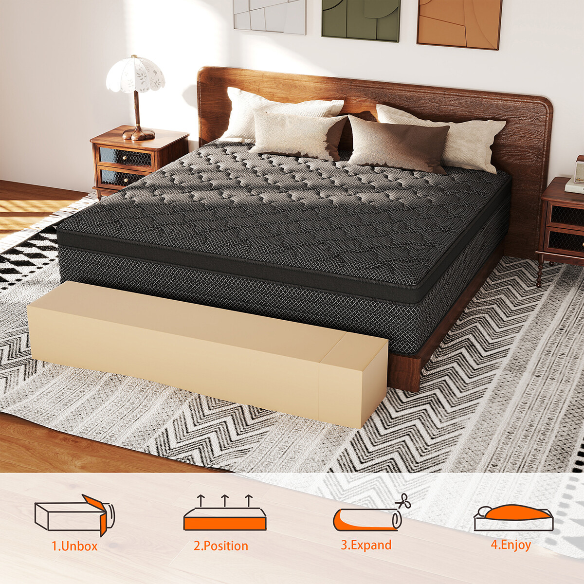 12" 14" Gel Memory Foam Mattress Hybrid Spring Twin Full Queen King Bed In A Box