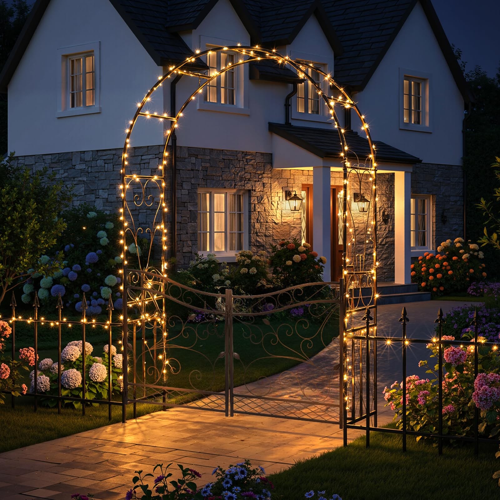 Garden Arbor Arch Pergola with Gate Fence for Wedding Plant Trellis Christmas