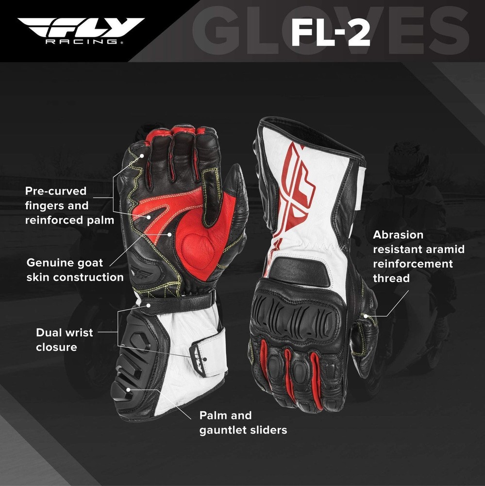 Fly Racing FL-2 Gloves (Medium) (Black/White/Red)