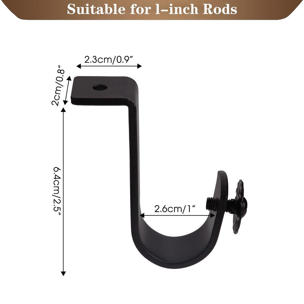 Curtain Rod Brackets - Ceiling Mount, Black (3 PCS) 3