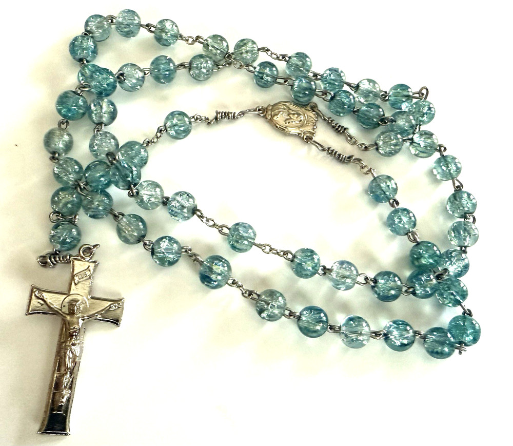 Vintage Blue Blown Glass Rosary