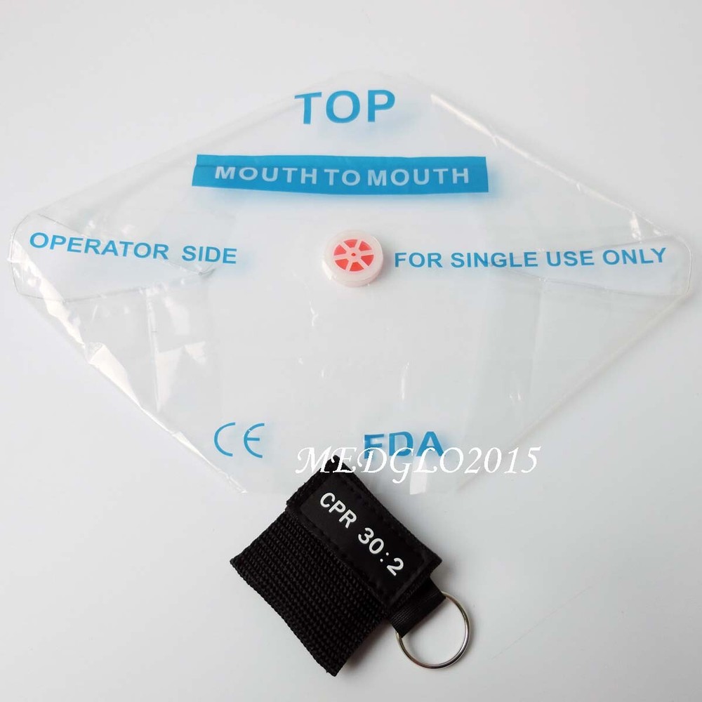 100pcs CPR Face Shield One Way Valve Keychain CPR Training tools 30:2 Black