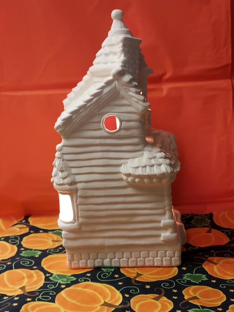 Ceramic Bisque~~ Ready to Paint ~~~ Haunted House with Ghost~~ lights up
