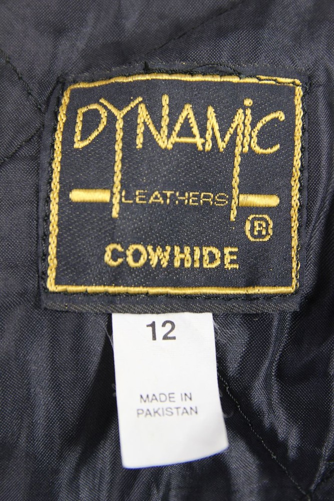 CLASSIC BLACK DYNAMIC LEATHERS COWHIDE BIKER JACKET SIZE 12