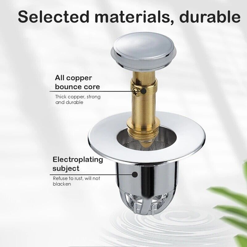 Universal Bathroom Sink Stopper Pop Up Drain Filter Bullet Core Push Plug Bounce