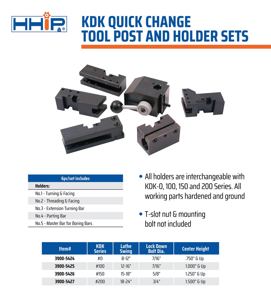 6 PIECE KDK STYLE-150 QUICK CHANGE TOOL POST & HOLDER SET (3900-5426)