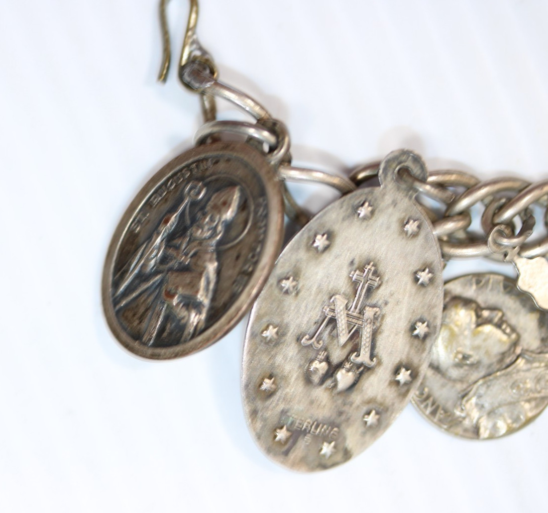 Vintage Sterling Silver Saint Charm Bracelet featuring 13 Medals 60g #450