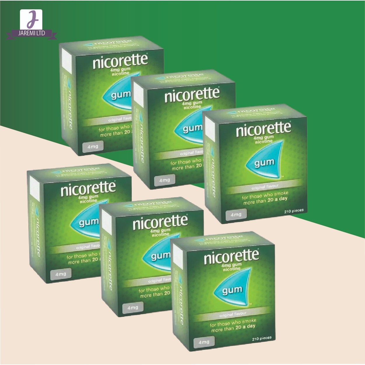 6 x Nicorette ORIGINAL Flavour Gum 4 MG 210 Pieces
