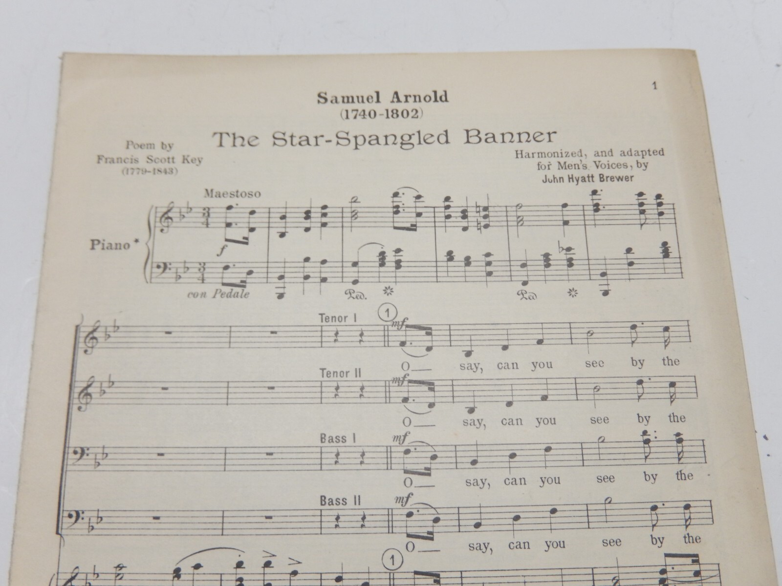 RARE ORIGINAL 1909 STAR SPANGLED BANNER 5 VERSE 4 PART CHORUS SHEET MUSIC SCORE