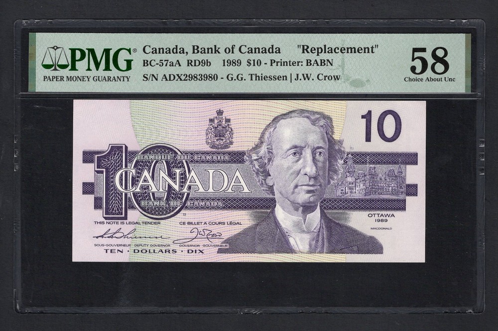 Canada 10 Dollars 1989 BC-57aA Replacement About Uncirculated