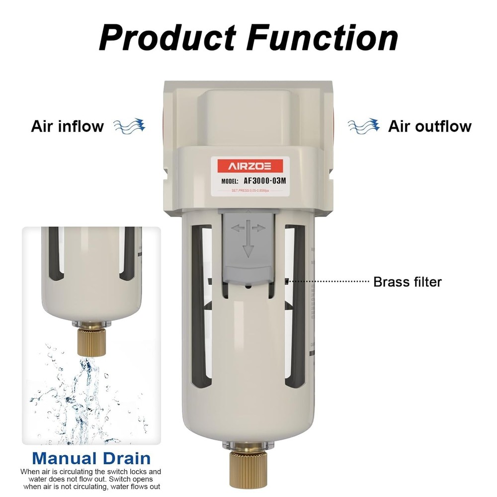 Efficient 3/8" NPT Air Compressor Dryer - Removes Moisture & Particles, Durable