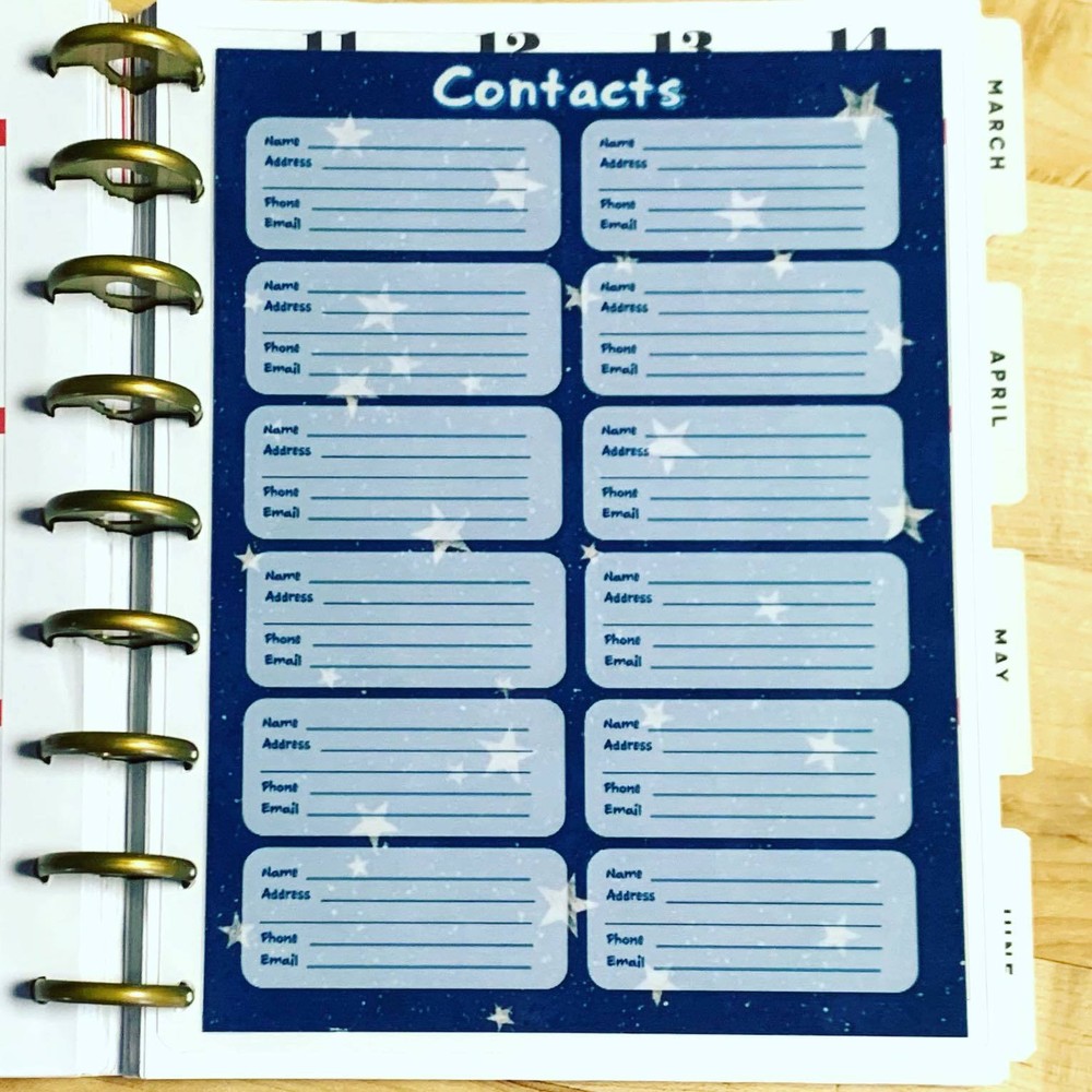 Contacts Addresses Dashboard Insert for use with Happy Planner