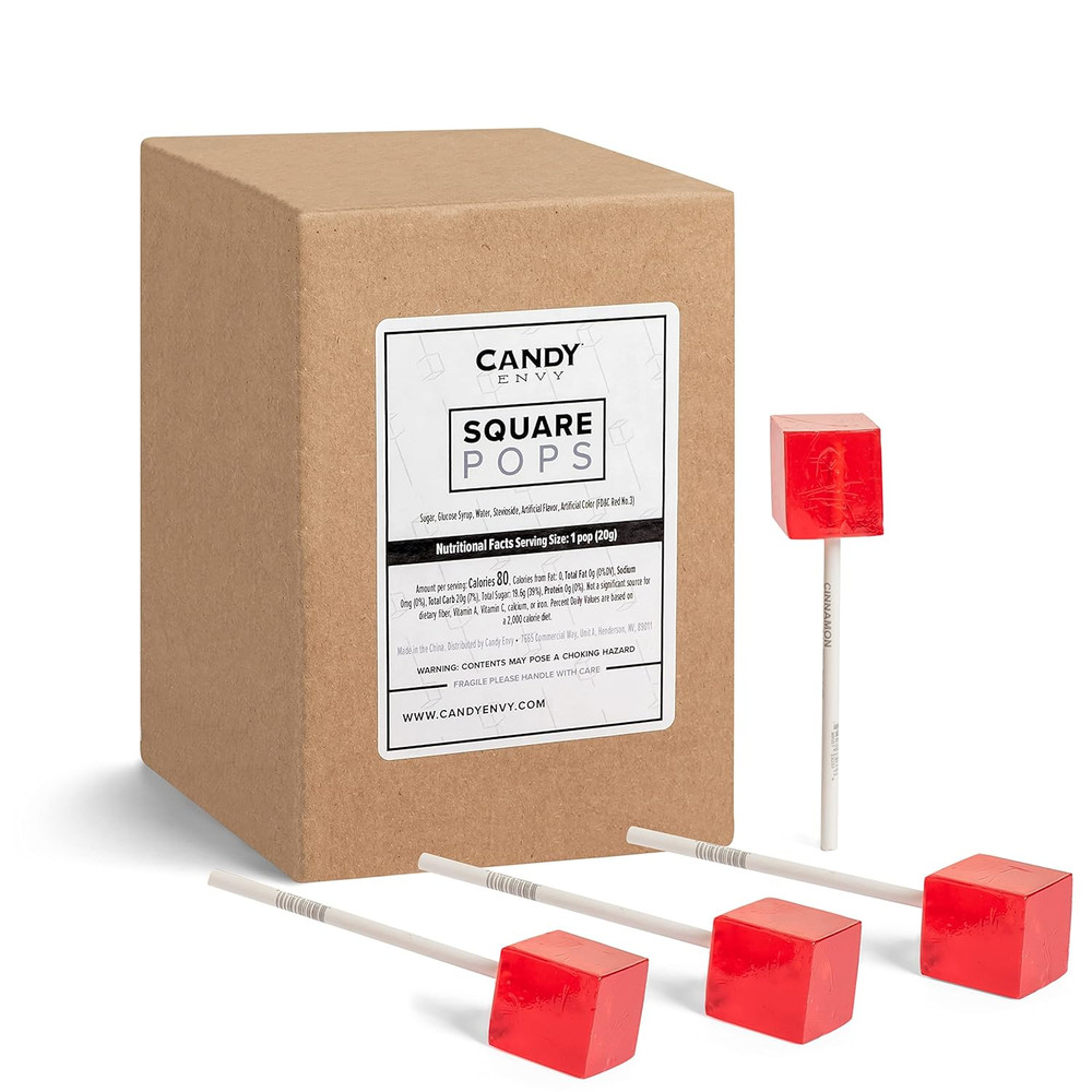 - Red Square Pops - 24 Pack - Cinnamon Flavored Lollipops