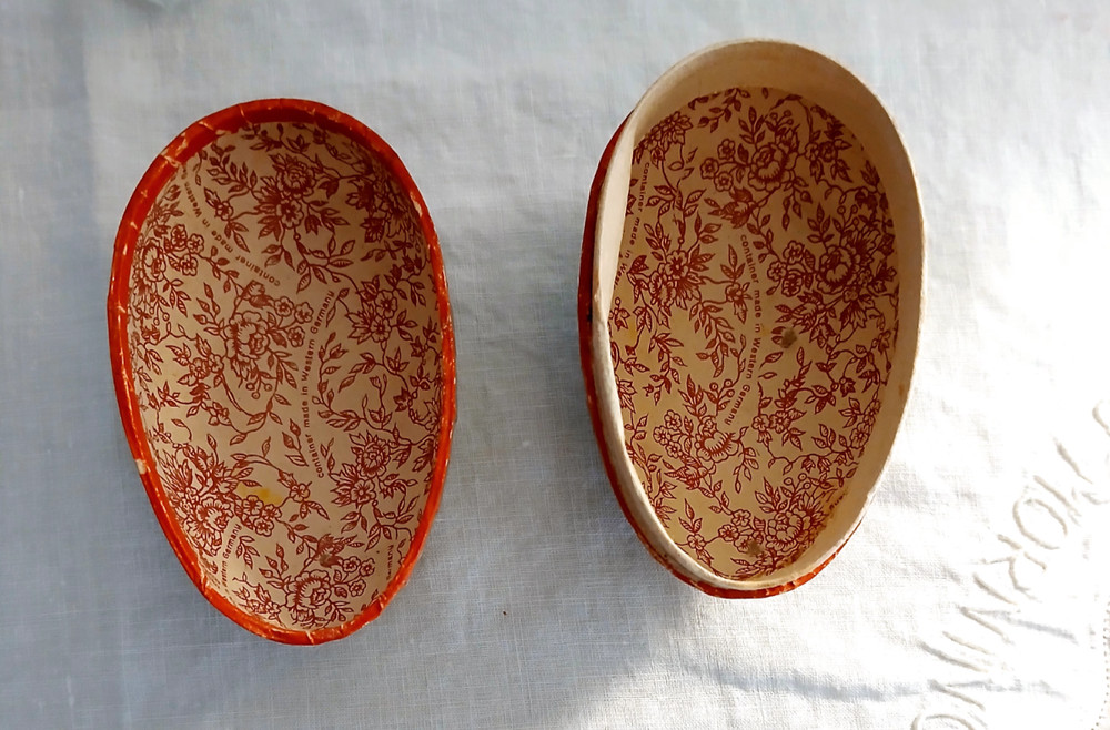 Vintage West German Paper Mache Easter Egg Candy Containers (2) Great Condition