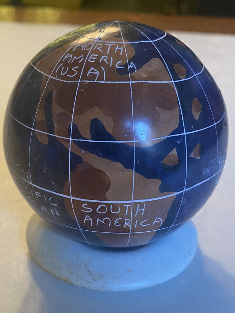 2PC Desktop World Globe Stone Carved