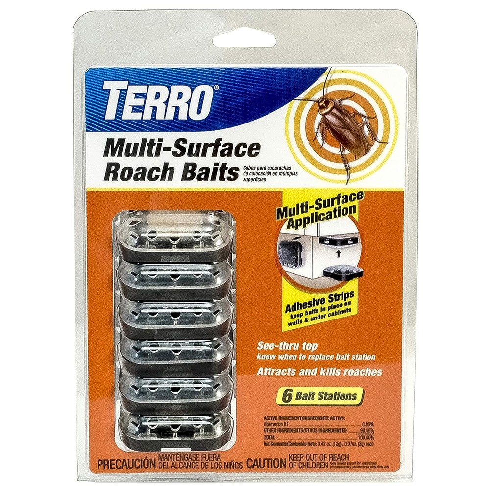 TERRO T500 Indoor Multi-Surface Roach Bait Stations - 1 Pack, Black