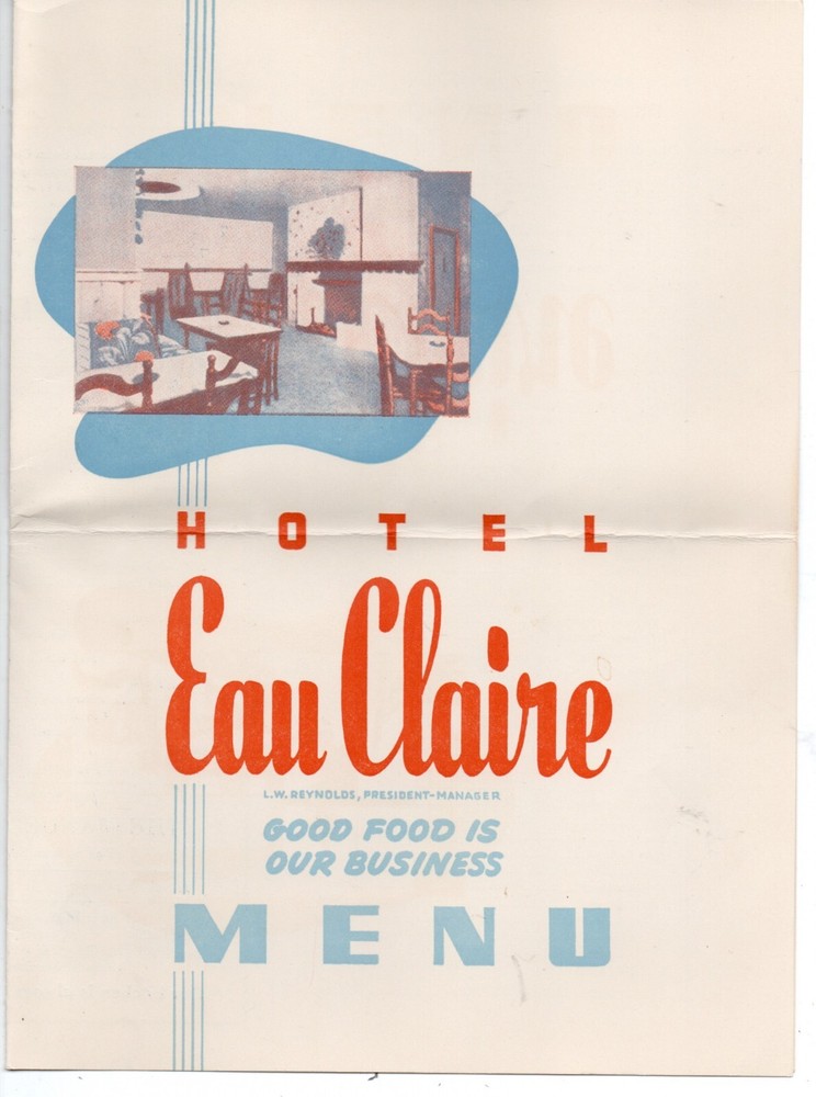 1948 Menu from the Hotel Eau Claire